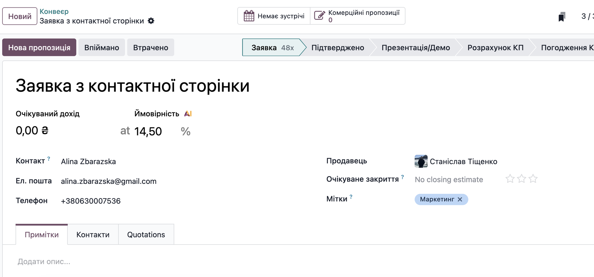 Панель KPI маркетингових кампаній Odoo